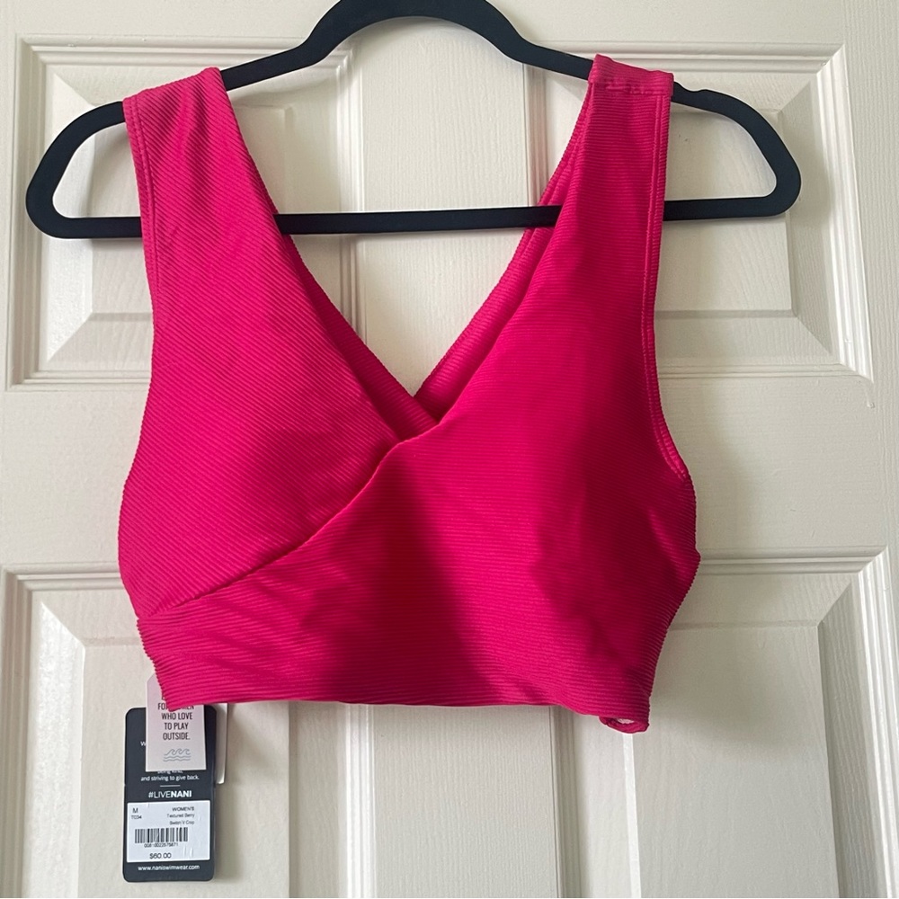 Nanni Swimwear Textured Berry Switch V Crop Swimsuit Top Berry Pink Color Size M